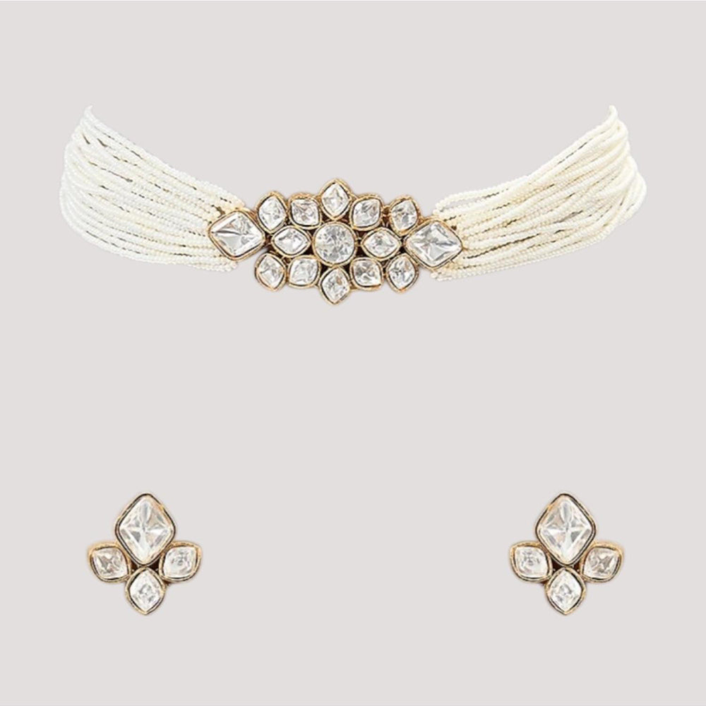 Auraa Trends Elegant Pearl Kundan Choker Necklace Set