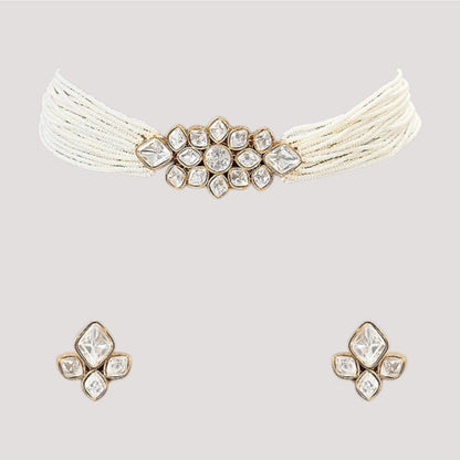 Auraa Trends Elegant Pearl Kundan Choker Necklace Set
