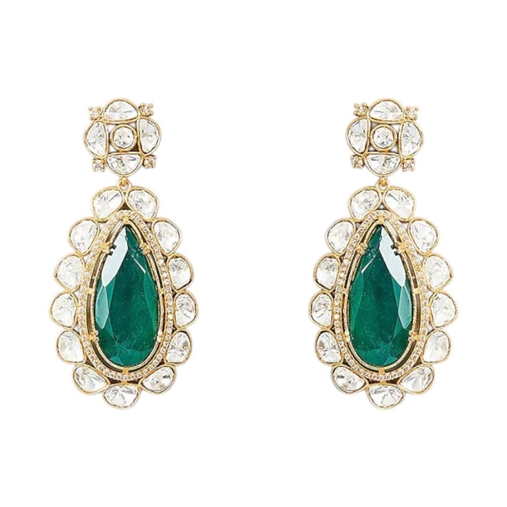 Auraa Trends Gold-Plated Emerald Green Stone Studded Necklace Set