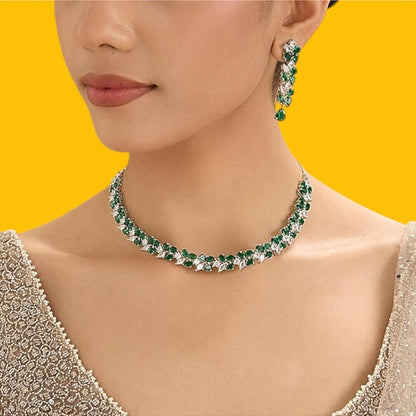 Auraa Trends Elegant Green American Diamond Necklace Set