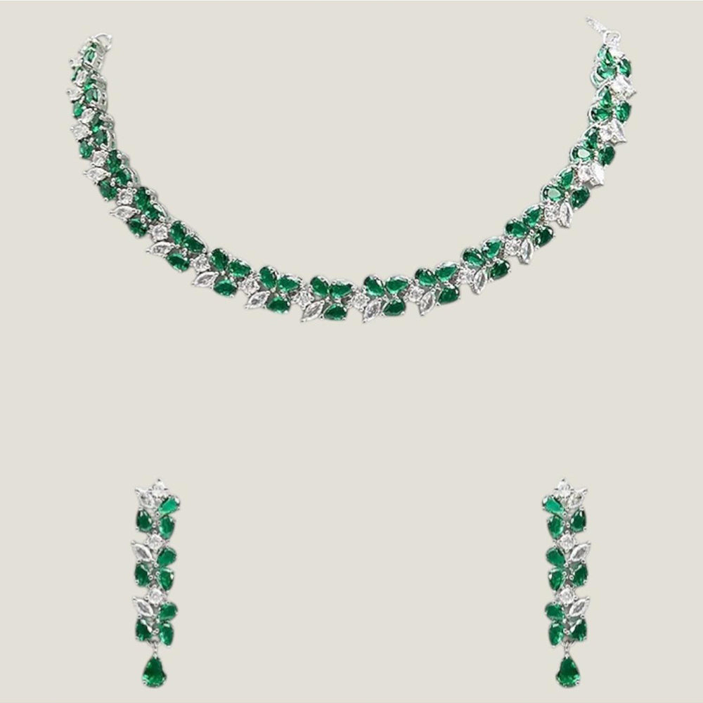 Auraa Trends Elegant Green American Diamond Necklace Set
