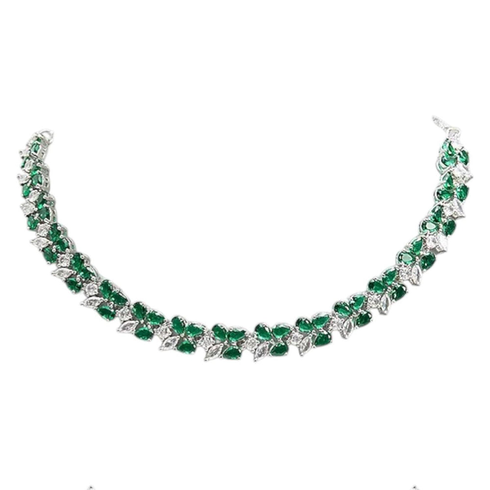 Auraa Trends Elegant Green American Diamond Necklace Set