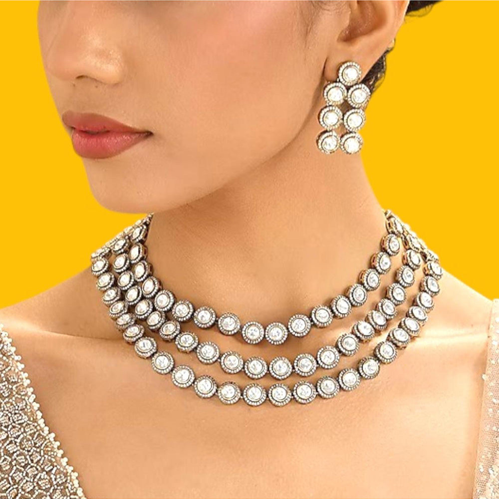 Auraa Trends Elegant White Kundan Layered Design Necklace Set with