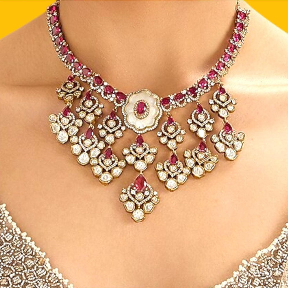 Auraa Trends Traditional Pink Kundan Stone Bridal Necklace Set