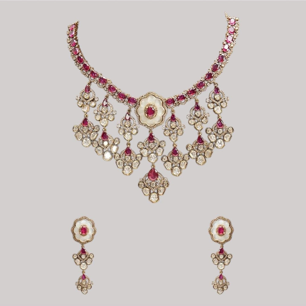 Auraa Trends Traditional Pink Kundan Stone Bridal Necklace Set