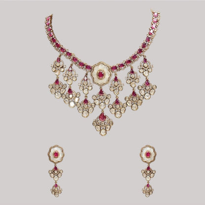 Auraa Trends Traditional Pink Kundan Stone Bridal Necklace Set