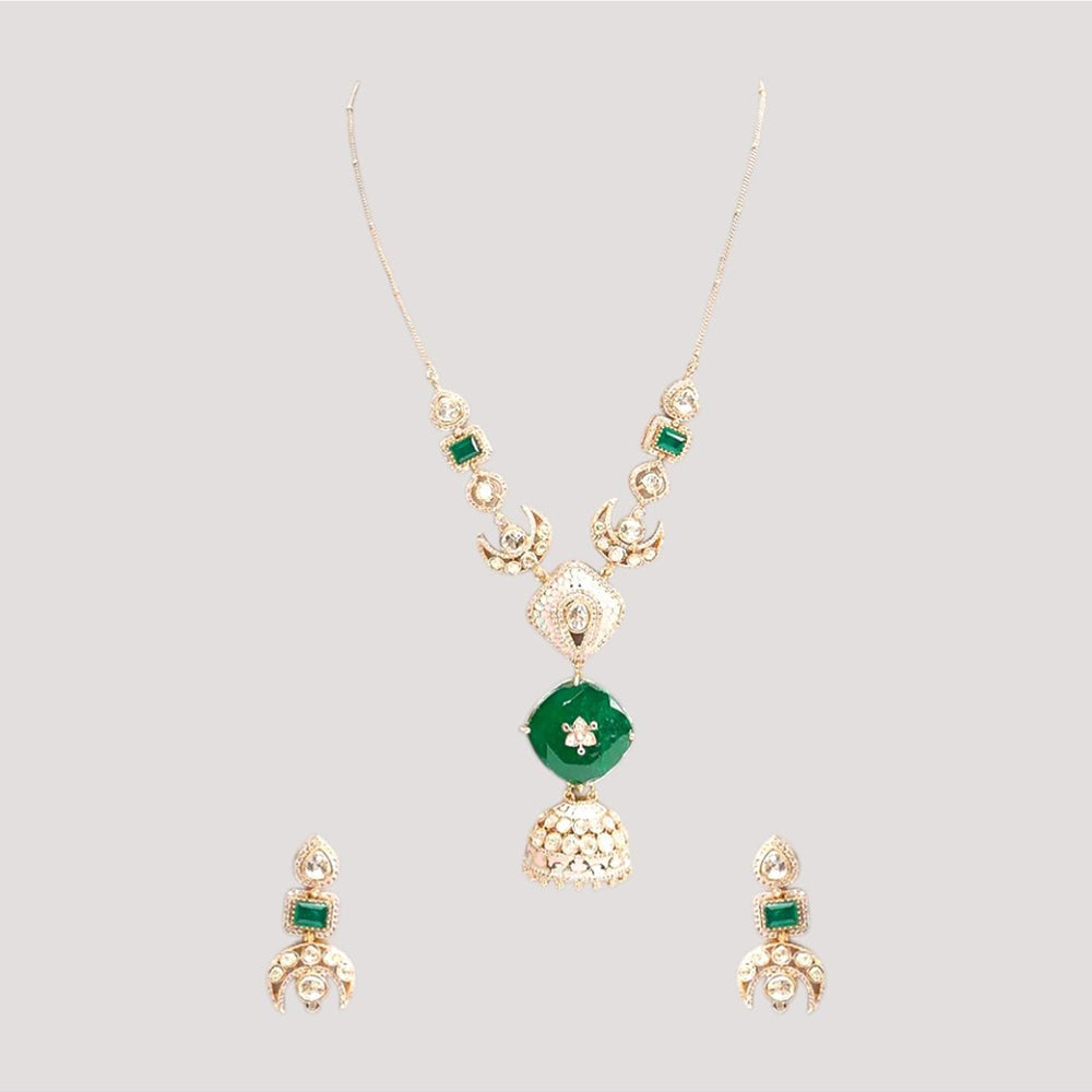 Auraa Trends Designer Green Stone Long Pendant Necklace Set