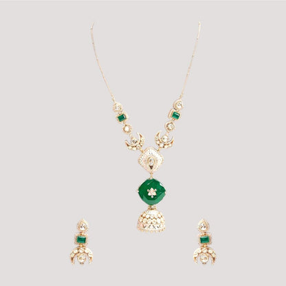 Auraa Trends Designer Green Stone Long Pendant Necklace Set