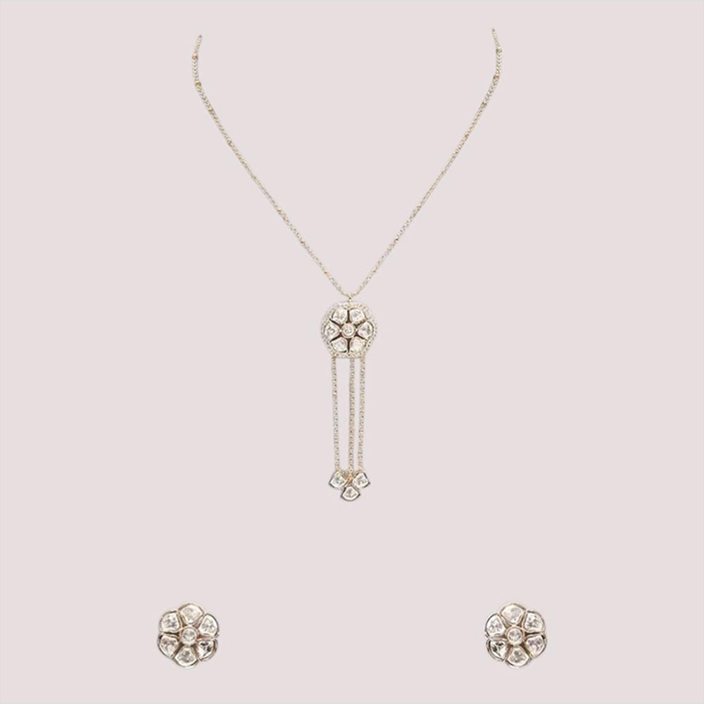 Auraa Trends Elegant White Floral Kundan Necklace Set
