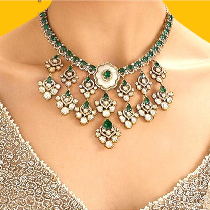 Auraa Trends Traditional Green Kundan Stone Bridal Necklace Set