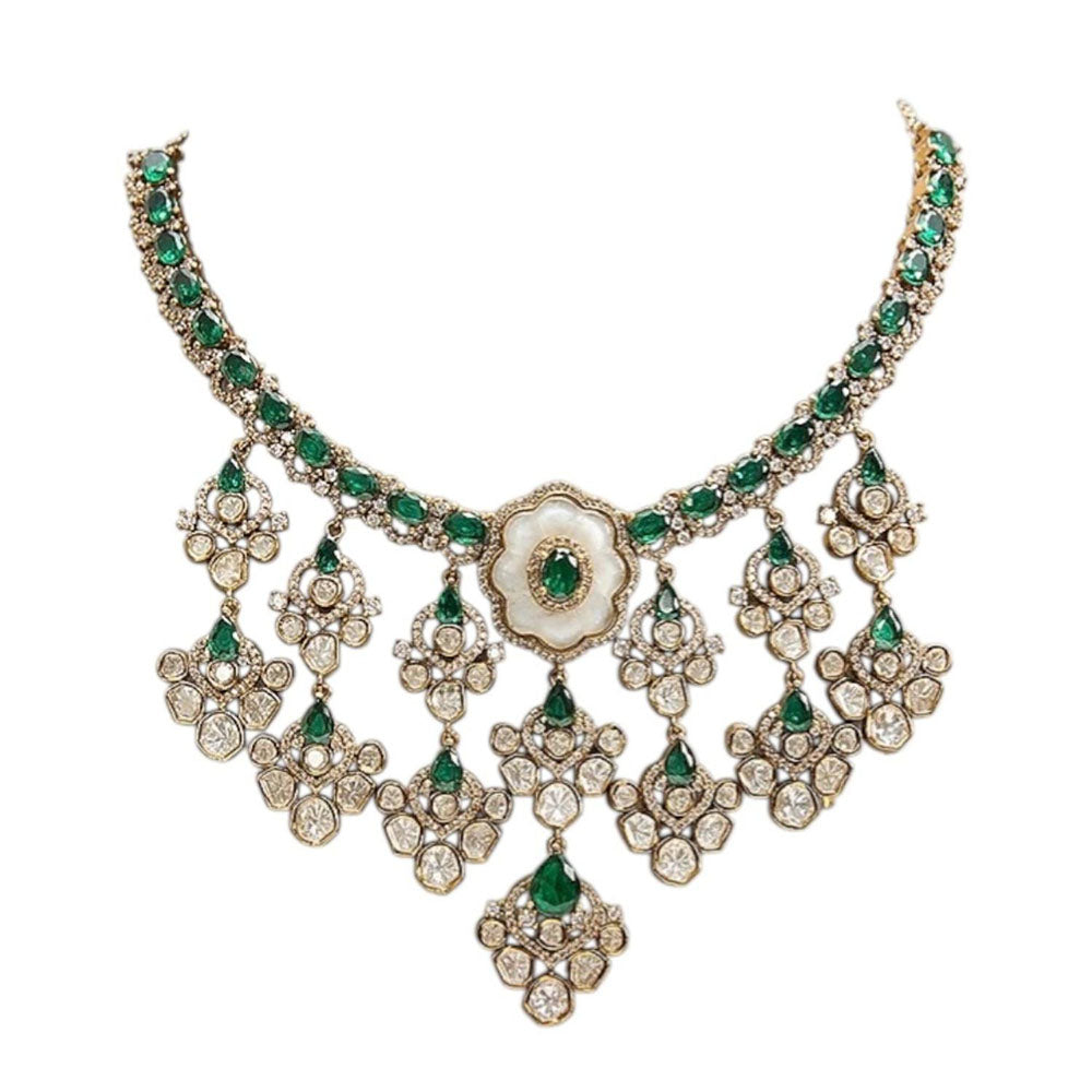 Auraa Trends Traditional Green Kundan Stone Bridal Necklace Set