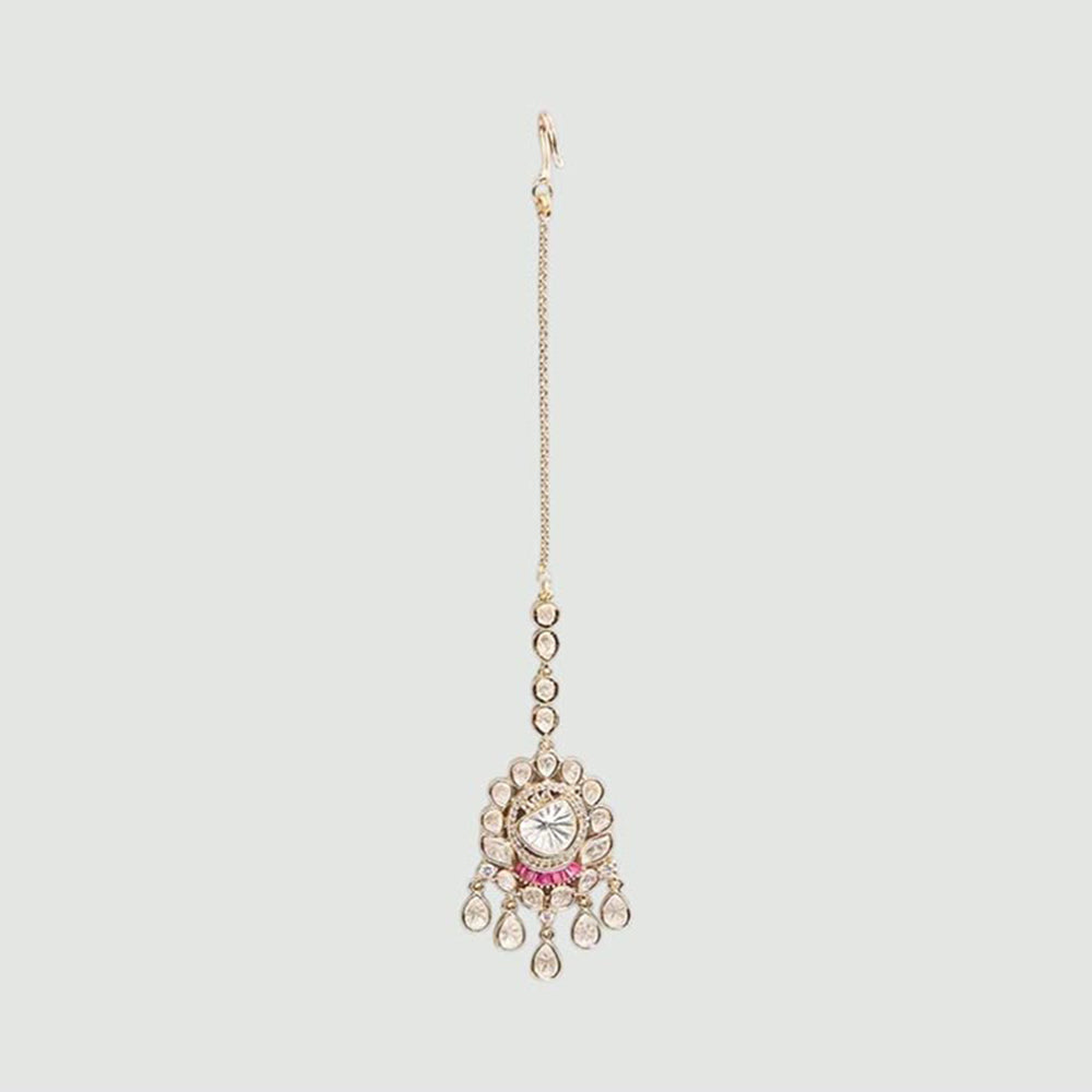 Auraa Trends Pink Bridal Kundan Choker Necklace Jewellery Set