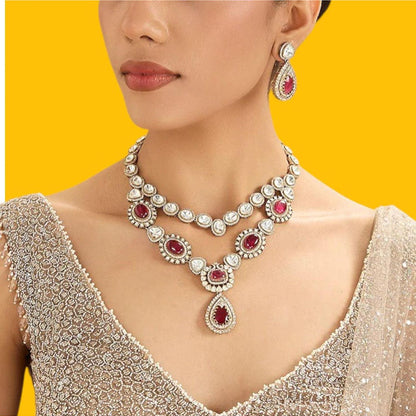 Auraa Trends Elegant Ruby Red Kundan Layered Jewellery Set