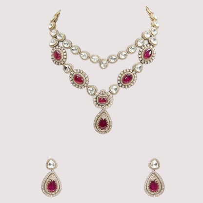 Auraa Trends Elegant Ruby Red Kundan Layered Jewellery Set