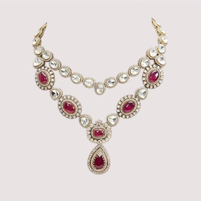 Auraa Trends Elegant Ruby Red Kundan Layered Jewellery Set