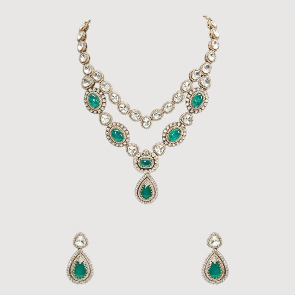 Auraa Trends Elegant Green Kundan Layered Jewellery Set