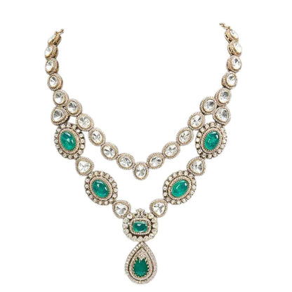 Auraa Trends Elegant Green Kundan Layered Jewellery Set