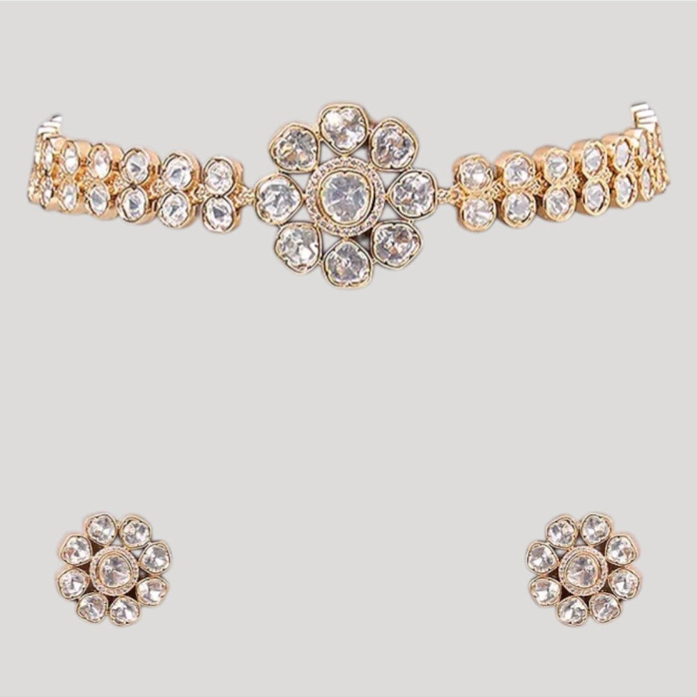 Auraa Trends White Floral Kundan Choker Necklace Set