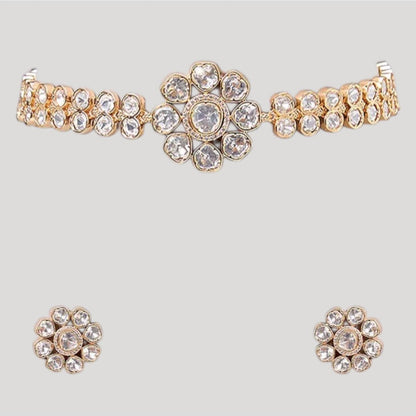 Auraa Trends White Floral Kundan Choker Necklace Set