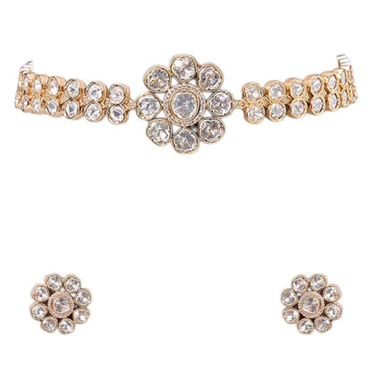 Auraa Trends White Floral Kundan Choker Necklace Set