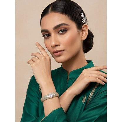 Auraa Trends Gold-Plated Oval Cz Stone and Pave Crystal Kada