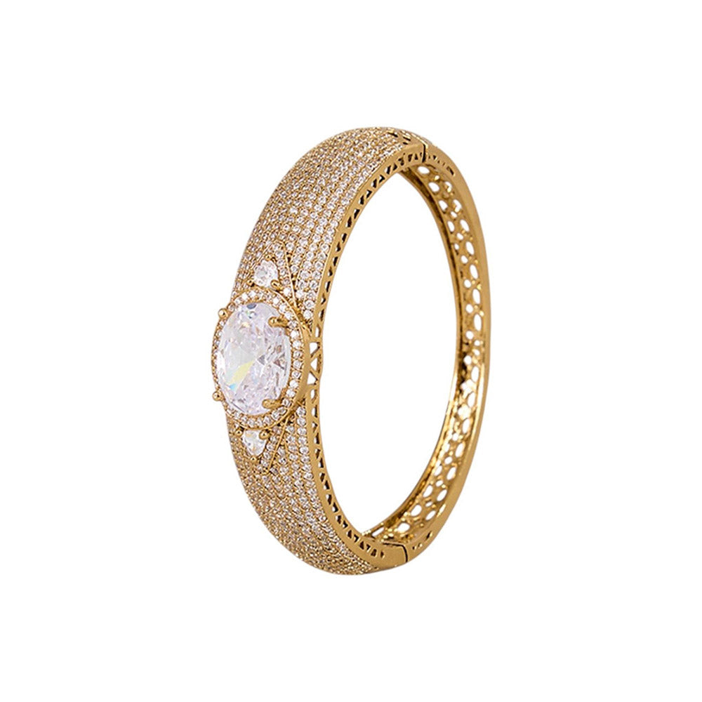 Auraa Trends Gold-Plated Oval Cz Stone and Pave Crystal Kada