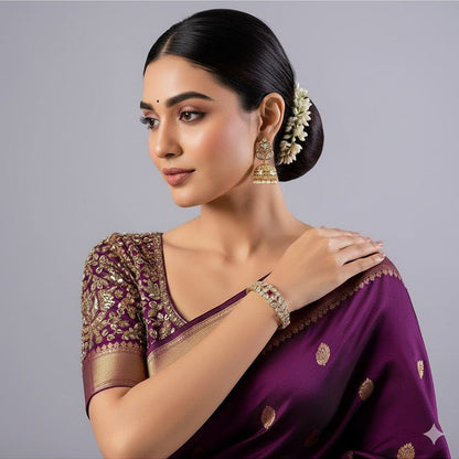 Auraa Trends Traditional Gold-Plated Pink Kundan Studded Kada