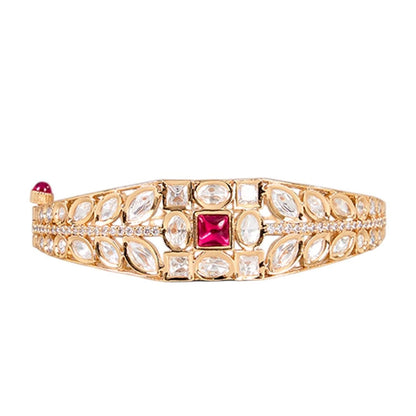 Auraa Trends Traditional Gold-Plated Pink Kundan Studded Kada