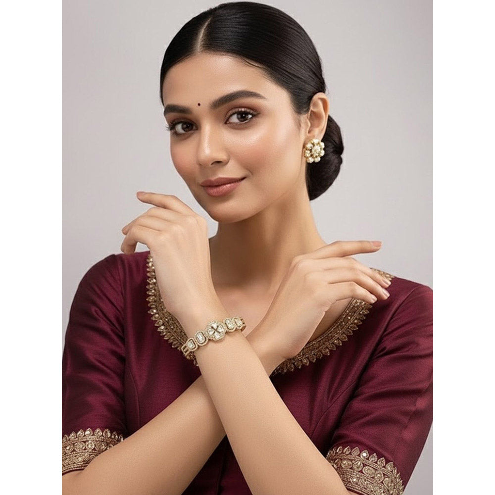 Auraa Trends Designer Gold-Plated Diamond-Cut Detailing Bracelet