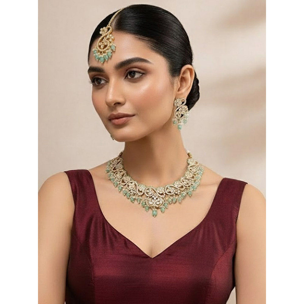 Auraa Trends Rose Gold-Plated Blue Square Cubic Zirconia Stones Bracelet