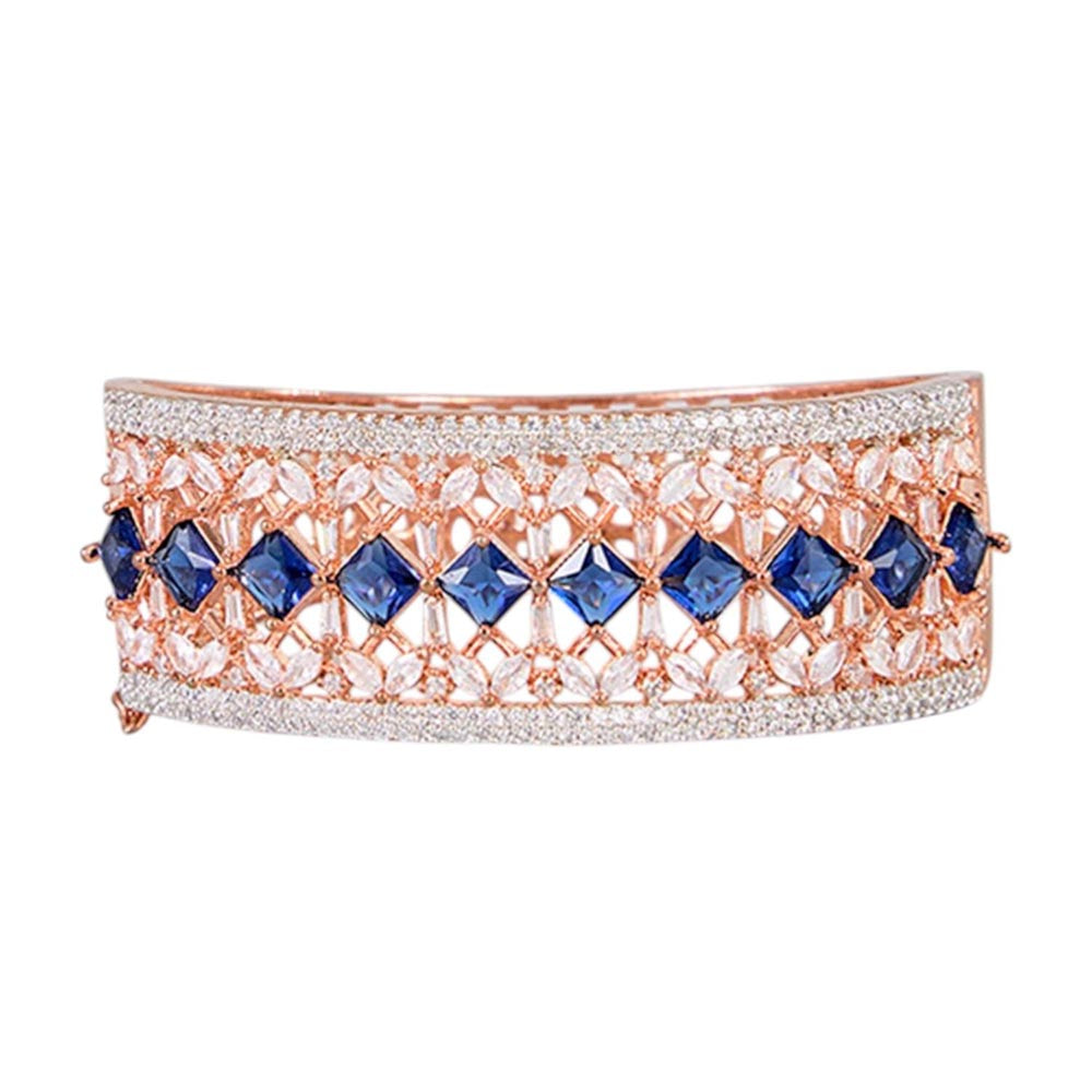 Auraa Trends Rose Gold-Plated Blue Square Cubic Zirconia Stones Bracelet