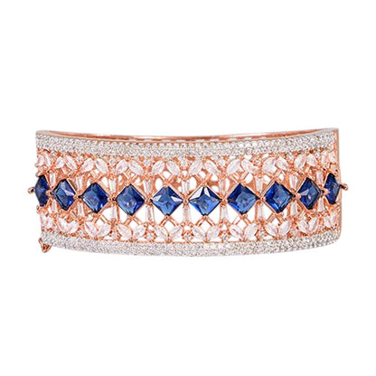 Auraa Trends Rose Gold-Plated Blue Square Cubic Zirconia Stones Bracelet