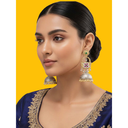 Auraa Trends Gold and Silver-Plated Traditional Jhumka Earrings