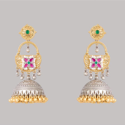 Auraa Trends Gold and Silver-Plated Traditional Jhumka Earrings