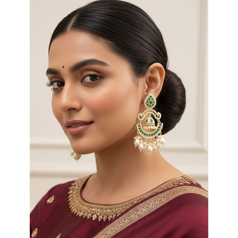 Auraa Trends Gold-Tone Green Stone Chandbali Earrings