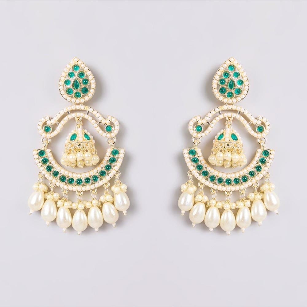 Auraa Trends Gold-Tone Green Stone Chandbali Earrings