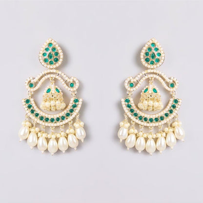 Auraa Trends Gold-Tone Green Stone Chandbali Earrings
