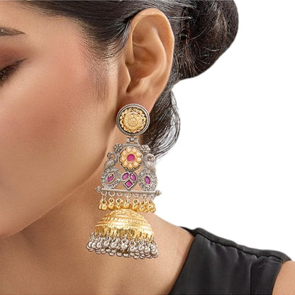Auraa Trends Handcrafted Dual-Tone Pink Stones Jhumka Earrings