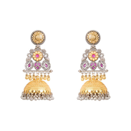 Auraa Trends Handcrafted Dual-Tone Pink Stones Jhumka Earrings