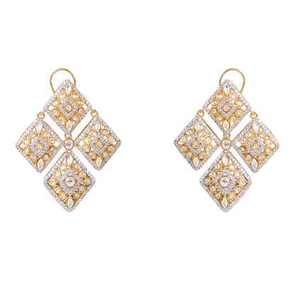 Auraa Trends Gold-Toned White Kundan Studded Square Drop Earrings