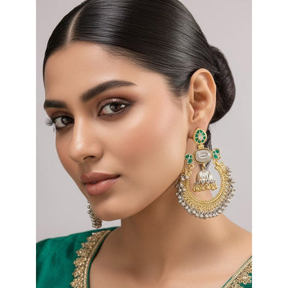 Auraa Trends Traditional Gold and Silver-Plated Green Chandbali Earrings