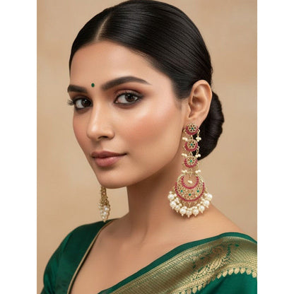 Auraa Trends Gold-Plated Multi-Color Floral Chandbali Earrings