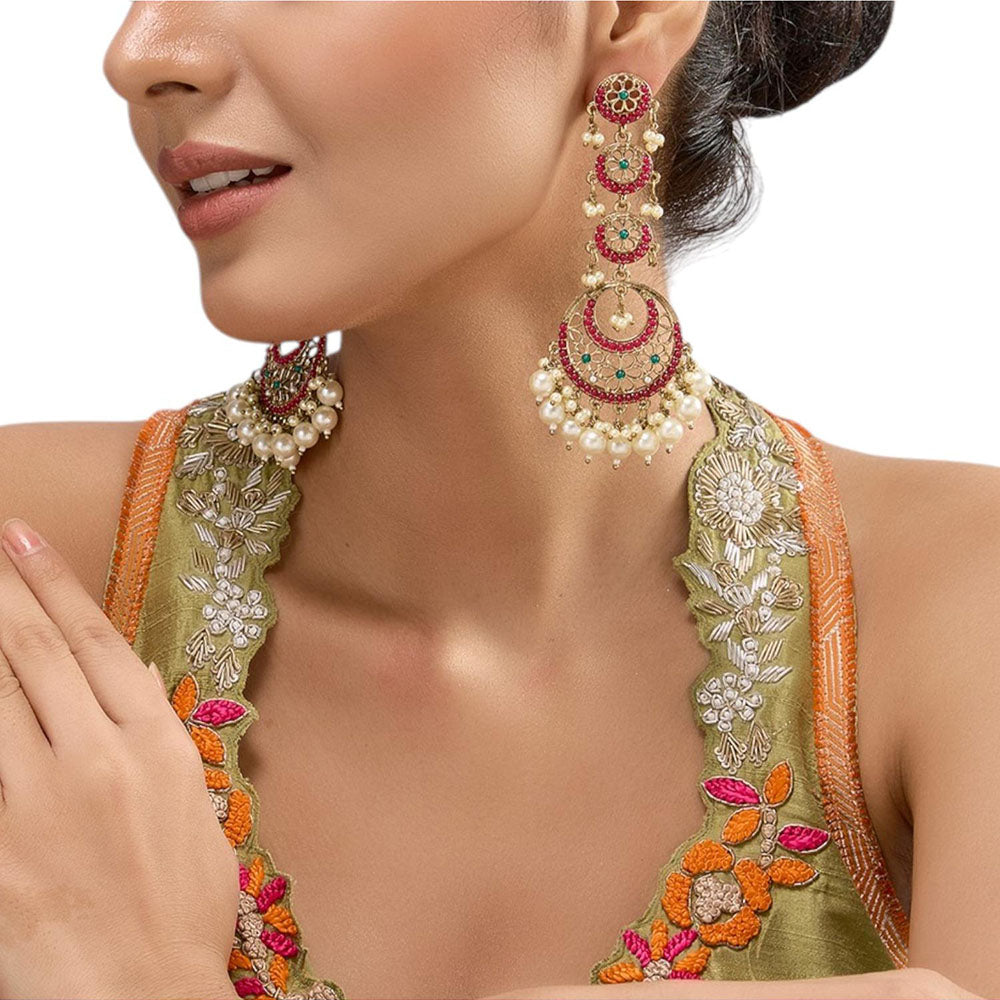 Auraa Trends Gold-Plated Multi-Color Floral Chandbali Earrings