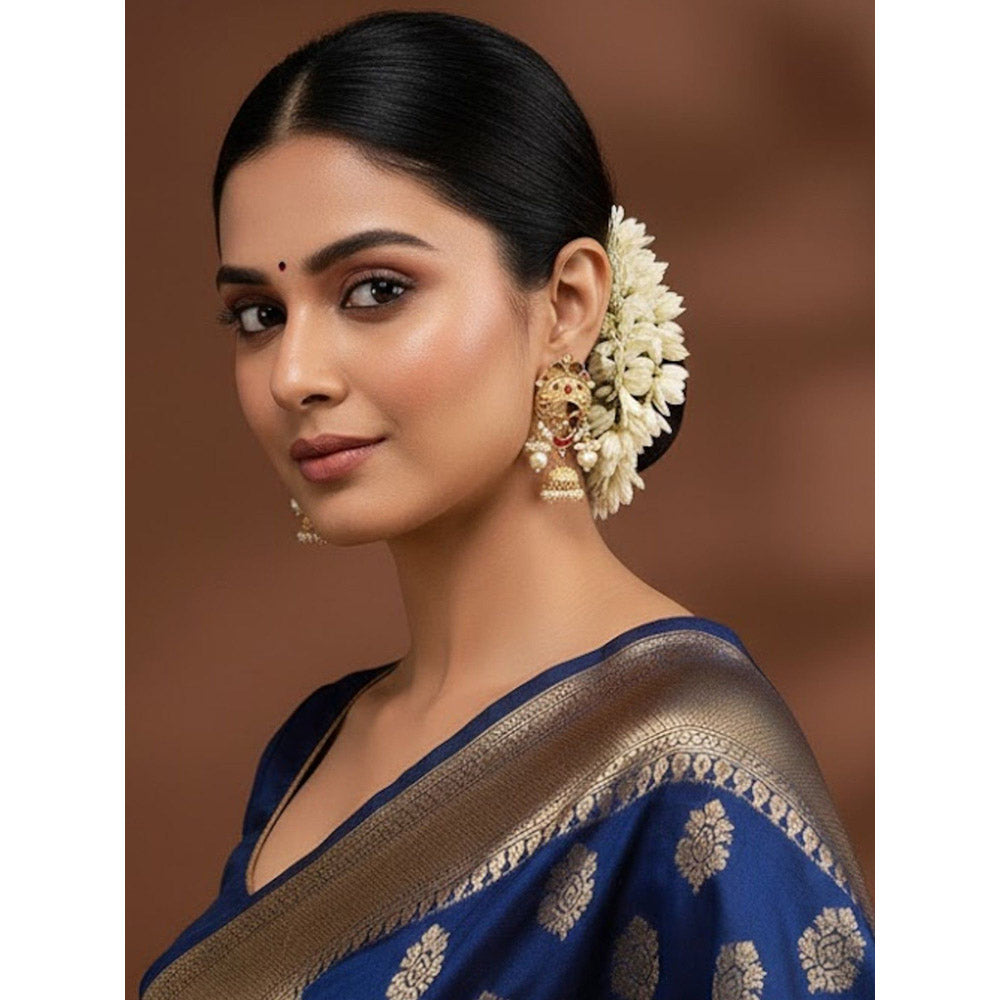 Auraa Trends Gold-Plated Red Enamel Pearl Jhumka Earrings