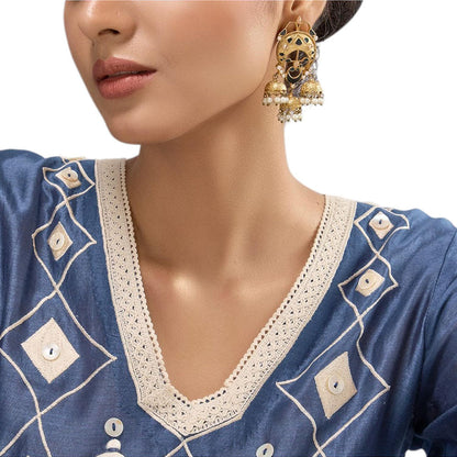 Auraa Trends Gold-Plated Black Enamel Pearl Jhumka Earrings