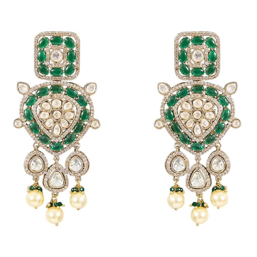 Auraa Trends Designer Kundan and Green Beads Jewellery Set