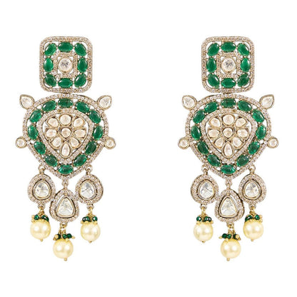 Auraa Trends Designer Kundan and Green Beads Jewellery Set