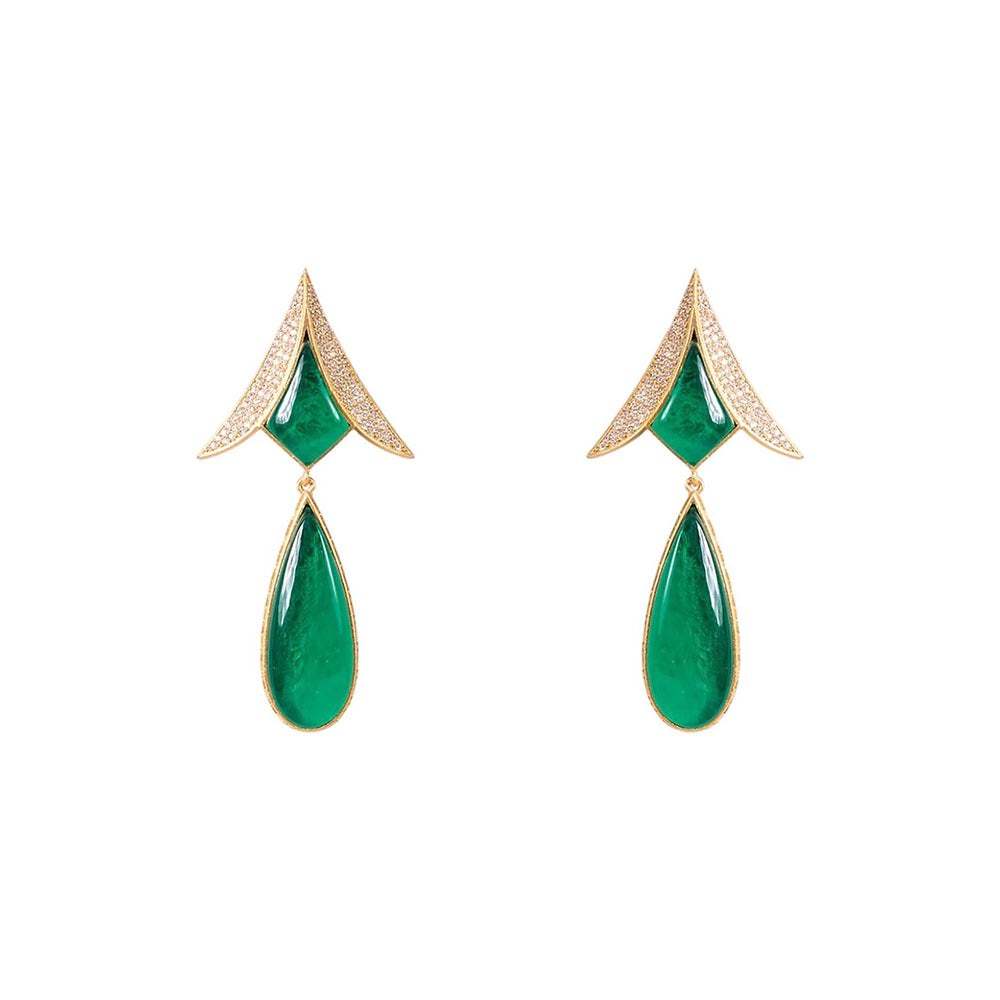 Auraa Trends Elegant Green Stone and Kundan Jewellery Set