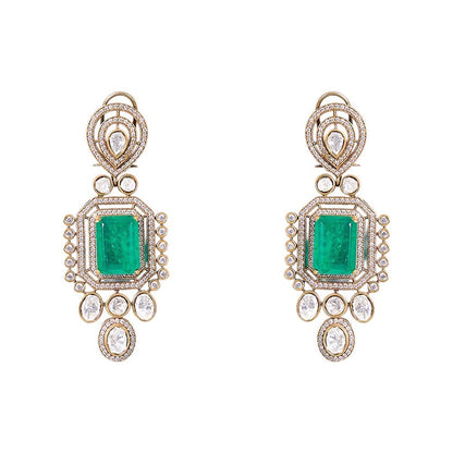 Auraa Trends Gold Finish Kundan Polka and Green Onyx Jewellery Set