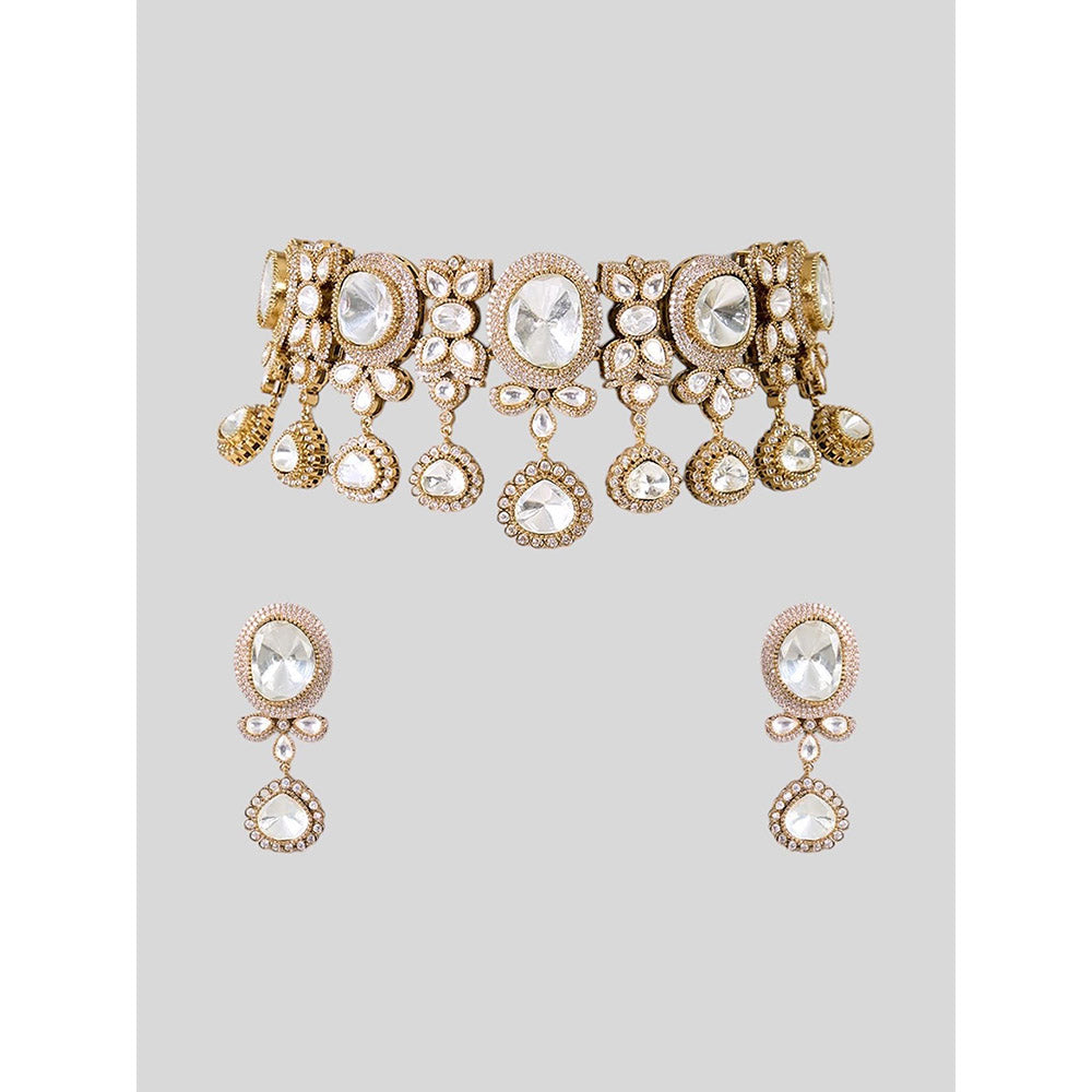 Auraa Trends Gold Finish Kundan Polka Jewellery Set